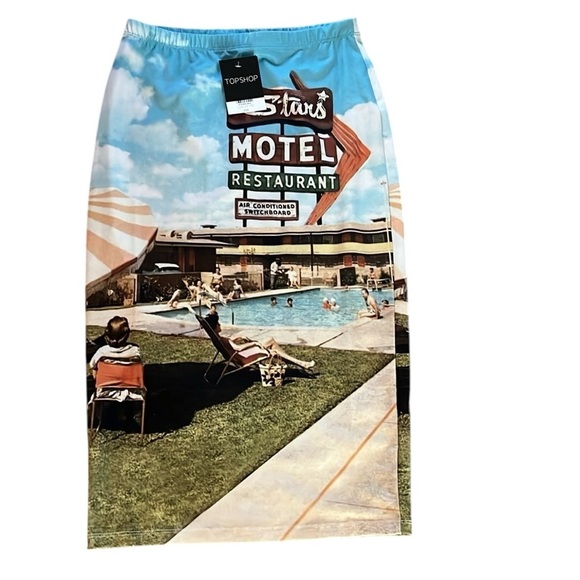 NWT Topshop Multicolor Retro Motel Pencil Skirt Size 8 - Picture 2 of 4